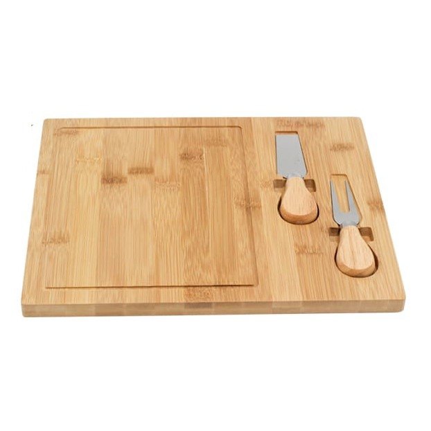 Tabla de bambú para queso con cuchillos